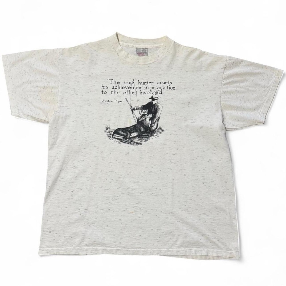 Vintage 90s Grey Triblend Saxton Pope Hunting Quote Graphic Art T-shirt XL